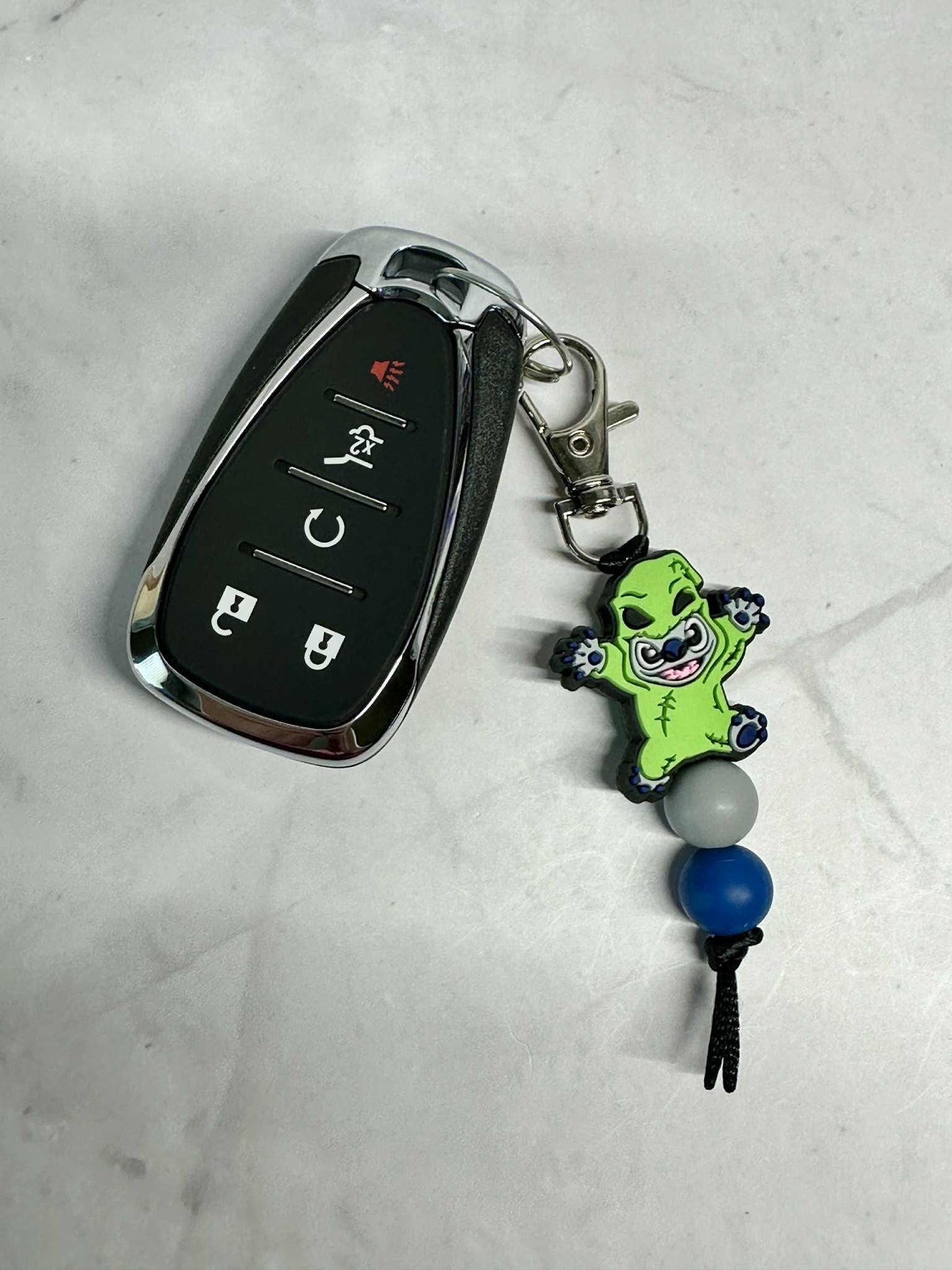Blue Alien Costume Keychain, Silicone Bead Keychain, Zipper Pull