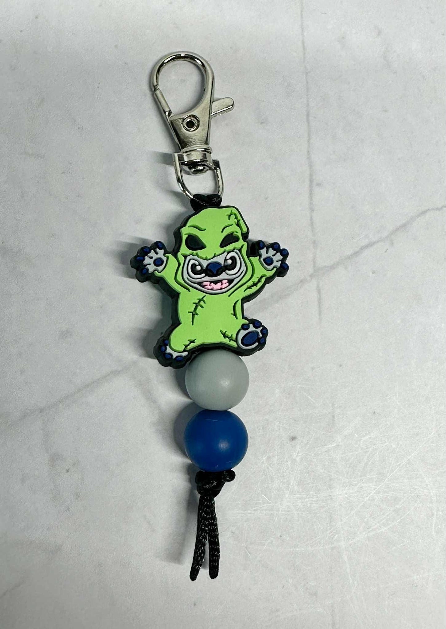 Blue Alien Costume Keychain, Silicone Bead Keychain, Zipper Pull