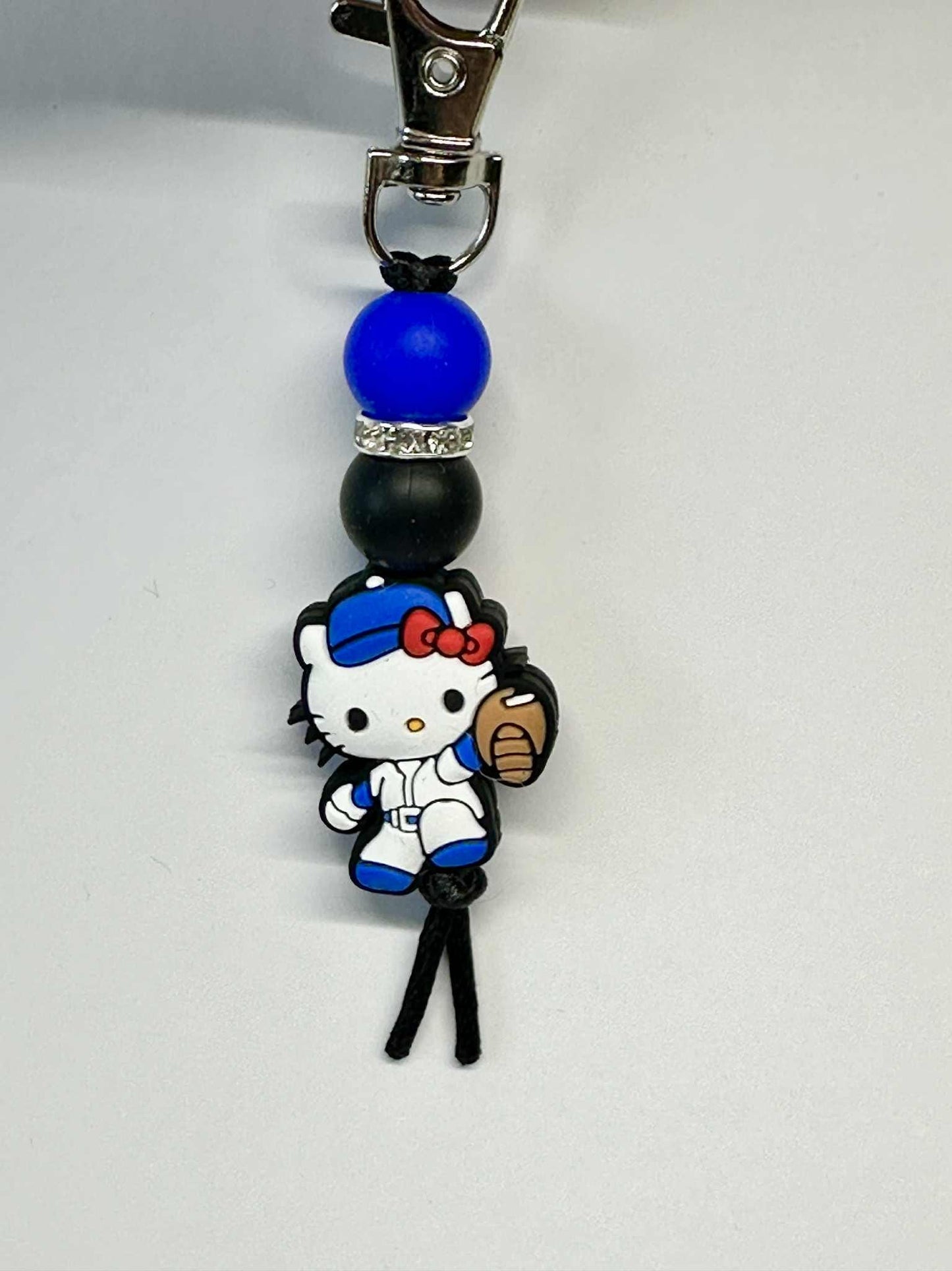 Baseball Kitty Keychain, Silicone Bead Keychain, Zipper Pull