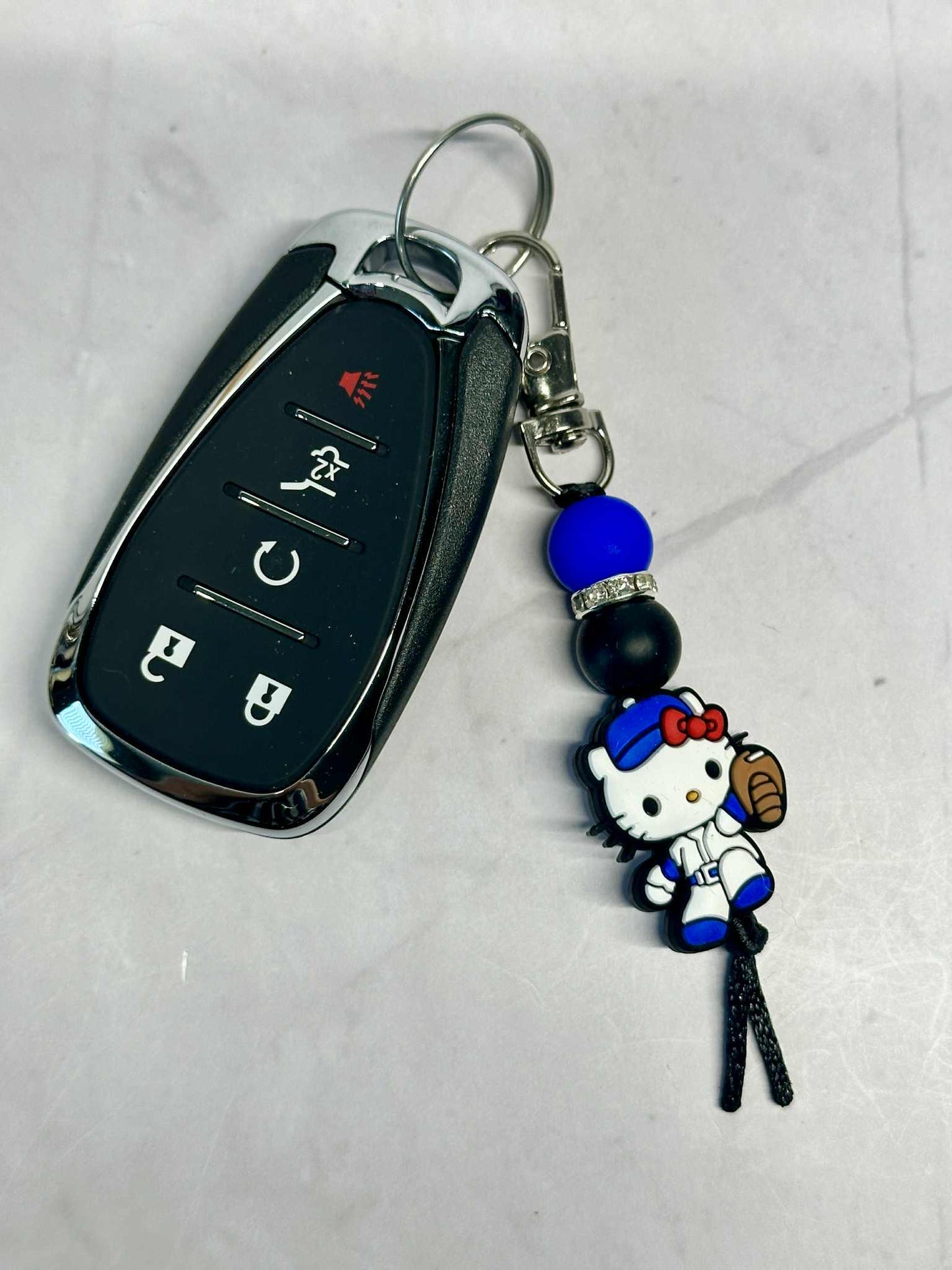 Baseball Kitty Keychain, Silicone Bead Keychain, Zipper Pull
