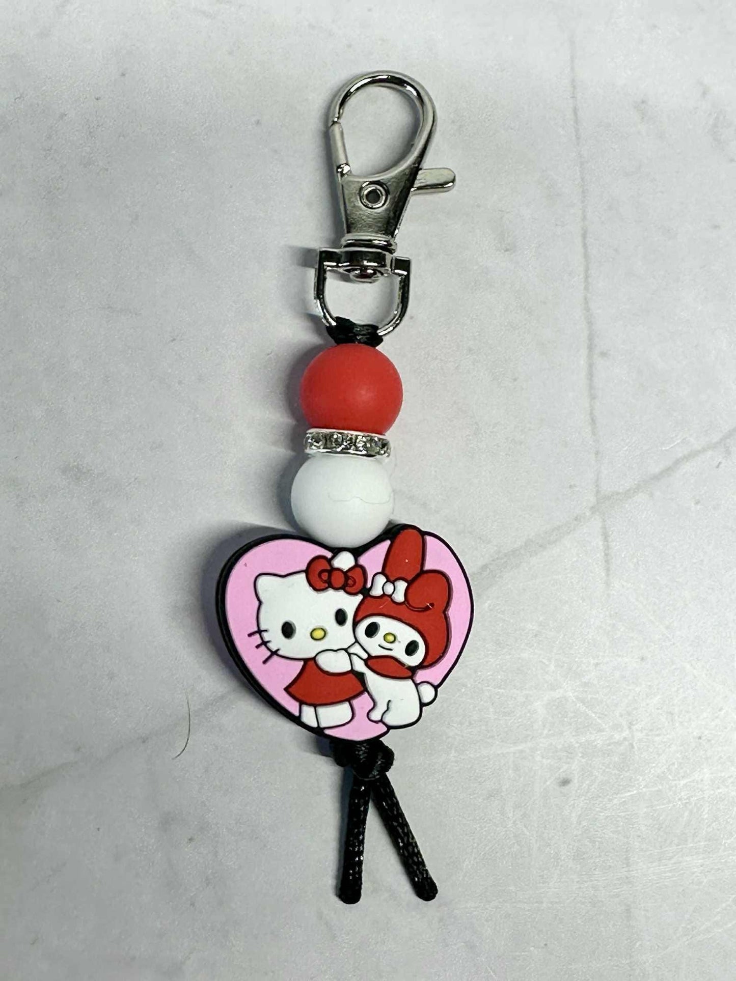Pink Friends Heart Keychain, Silicone Bead Keychain, Zipper Pull