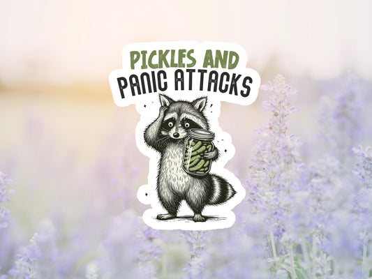 Pickles & Panic Attacks Raccoon Sticker, Funny Raccoon