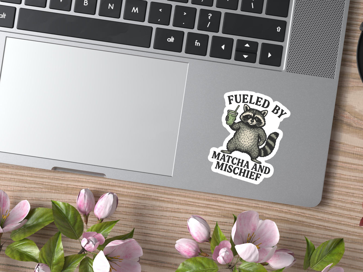 Fueled By Matcha and Mischief Raccoon Sticker