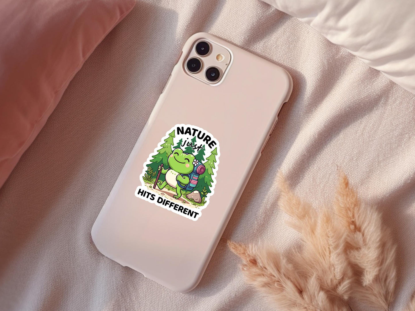 Nature Just Hits Different Cute Frog Hiking Sticker