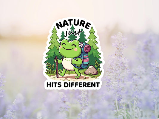 Nature Just Hits Different Cute Frog Hiking Sticker