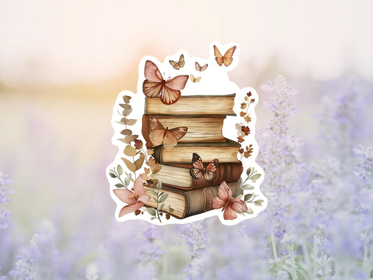 Vintage Book Stack with Butterflies Sticker