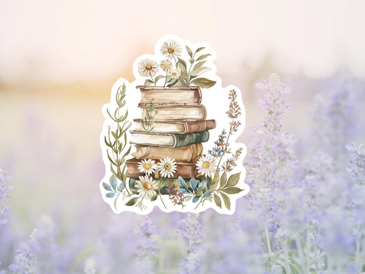 Boho Stack Of Books With Flowers Sticker