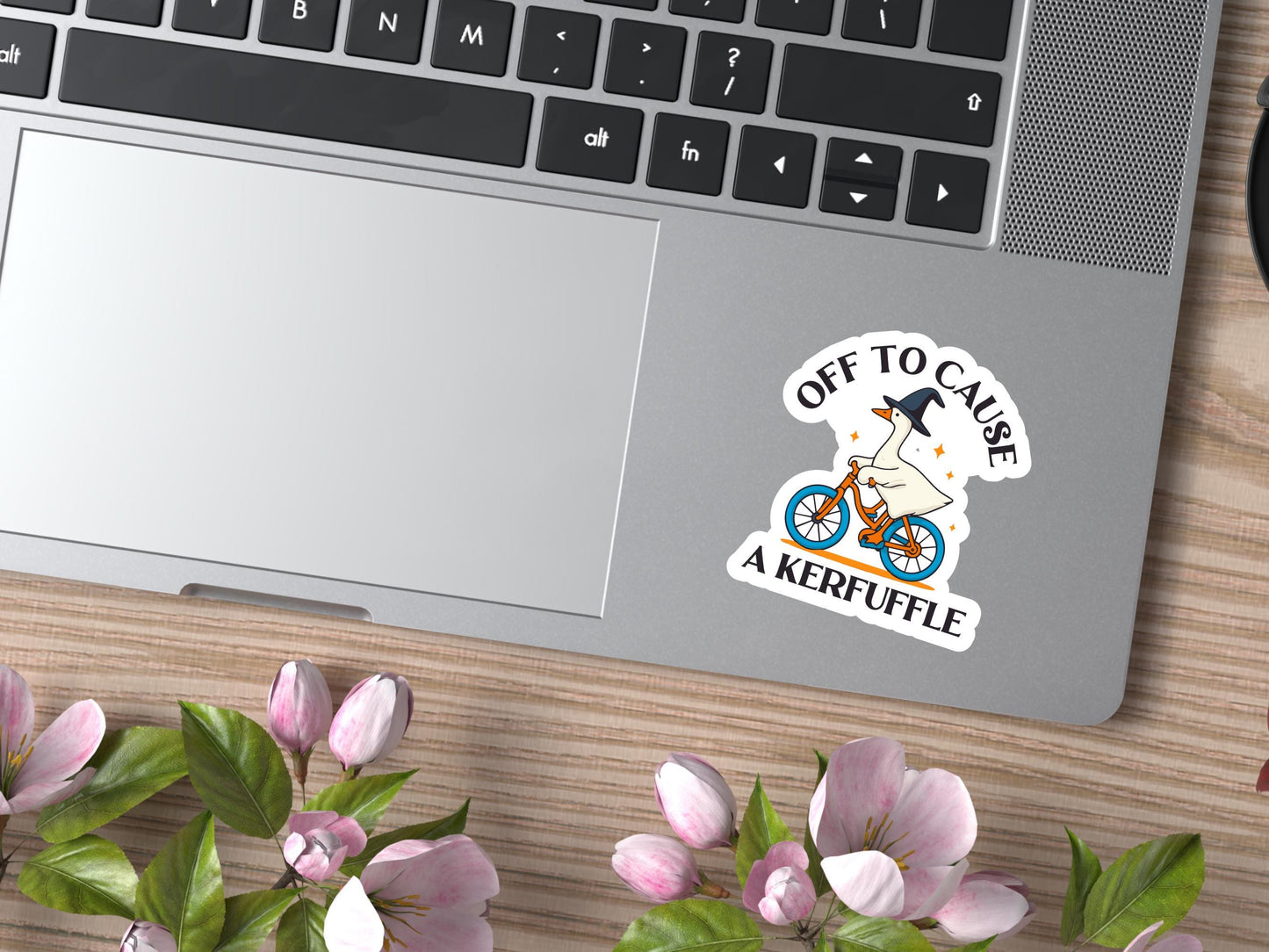 Off To Cause A Kerfuffle Duck on Bike Sticker