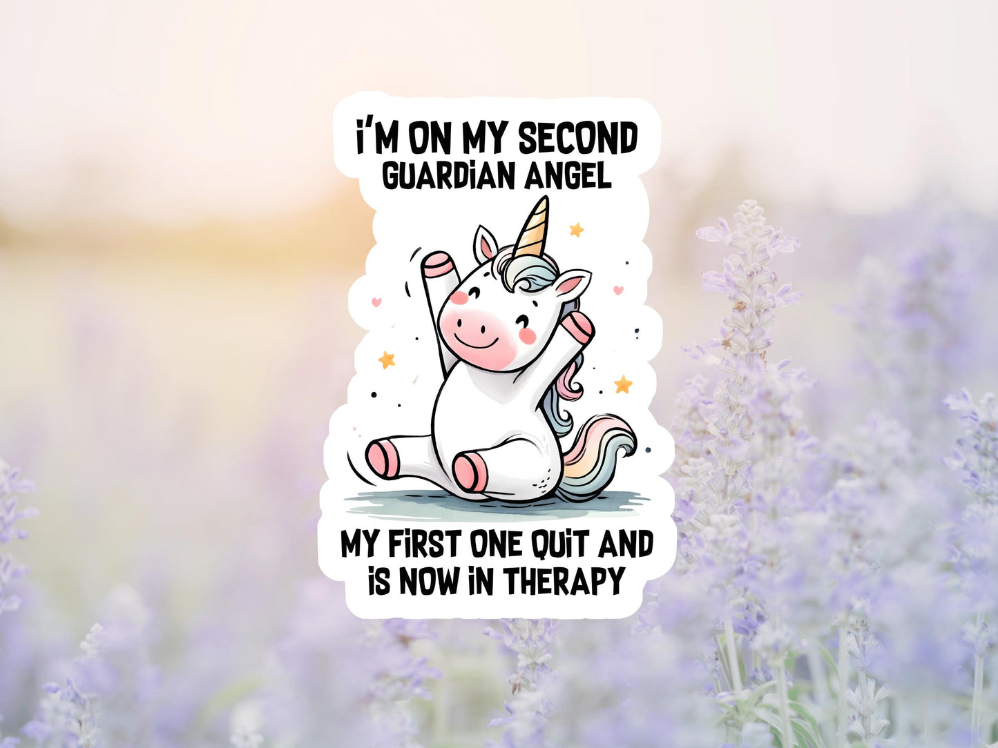 I'm On My Second Guardian Angel Unicorn Sticker