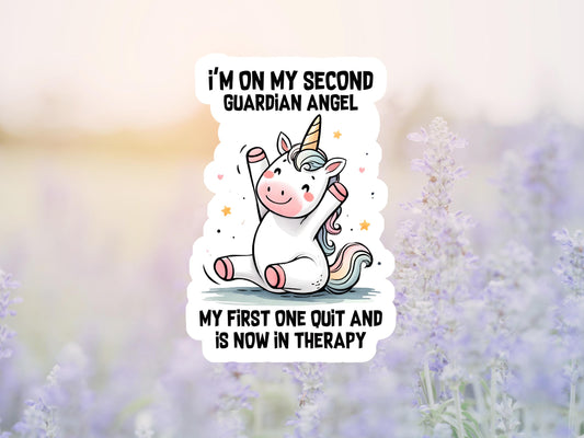 I'm On My Second Guardian Angel Unicorn Sticker