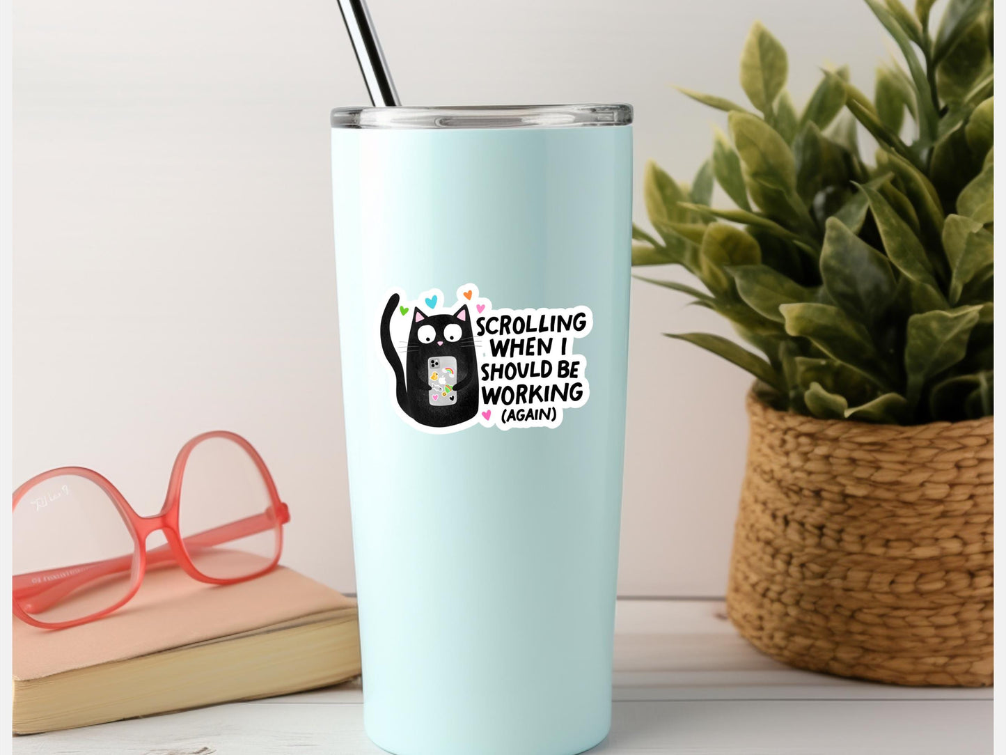 Scrolling When I Should Be Working Black Cat Sticker