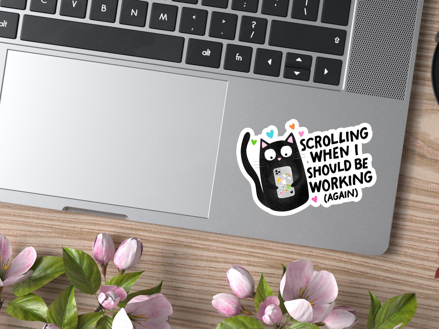 Scrolling When I Should Be Working Black Cat Sticker