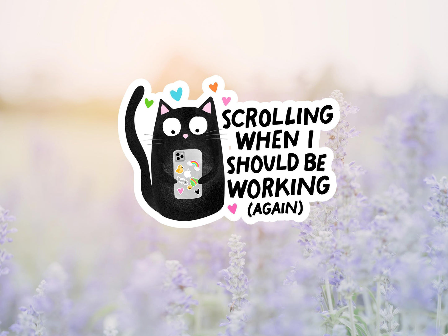 Scrolling When I Should Be Working Black Cat Sticker
