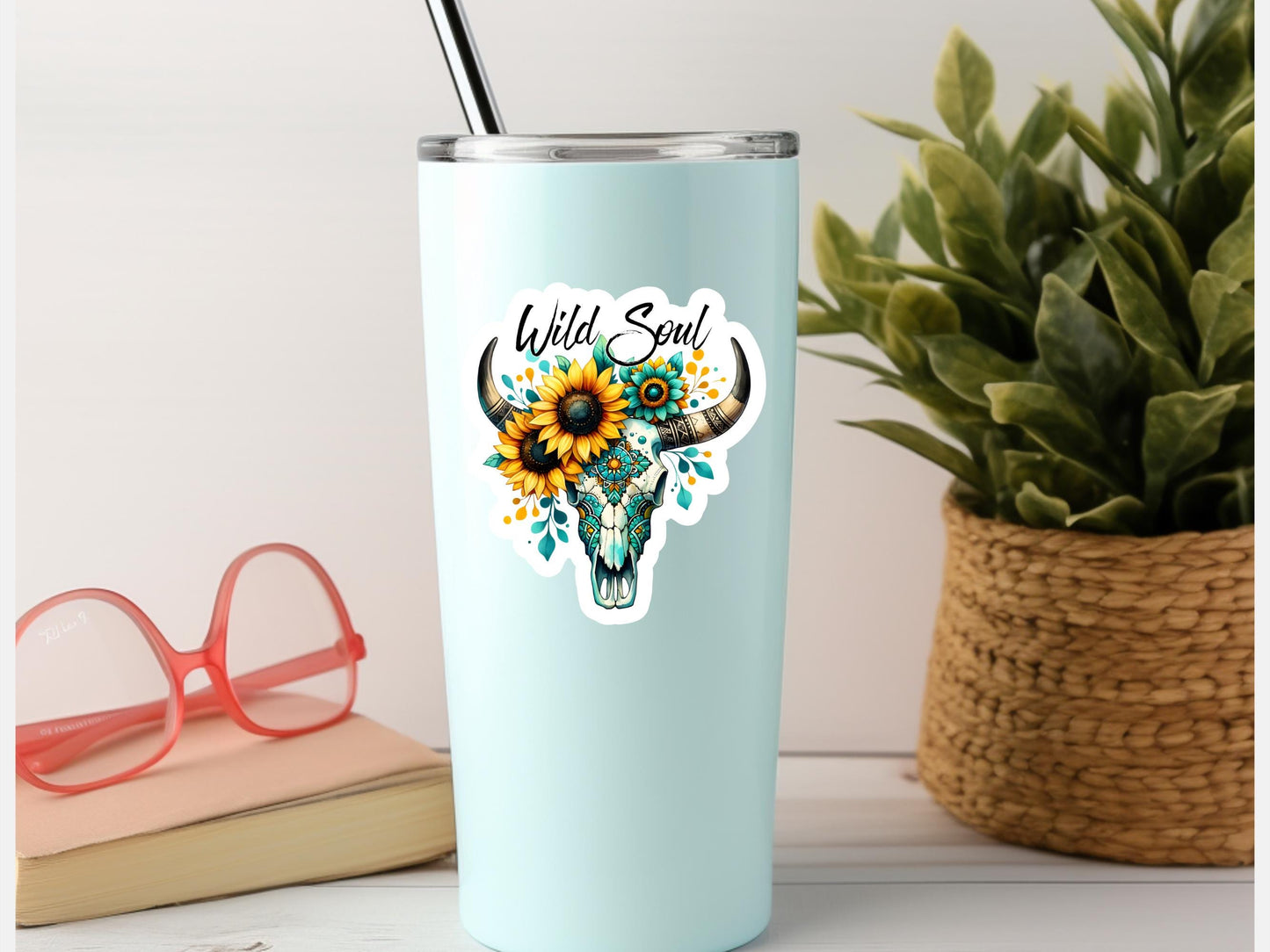 Wild Soul Bull Skull With Sunflowers Sticker