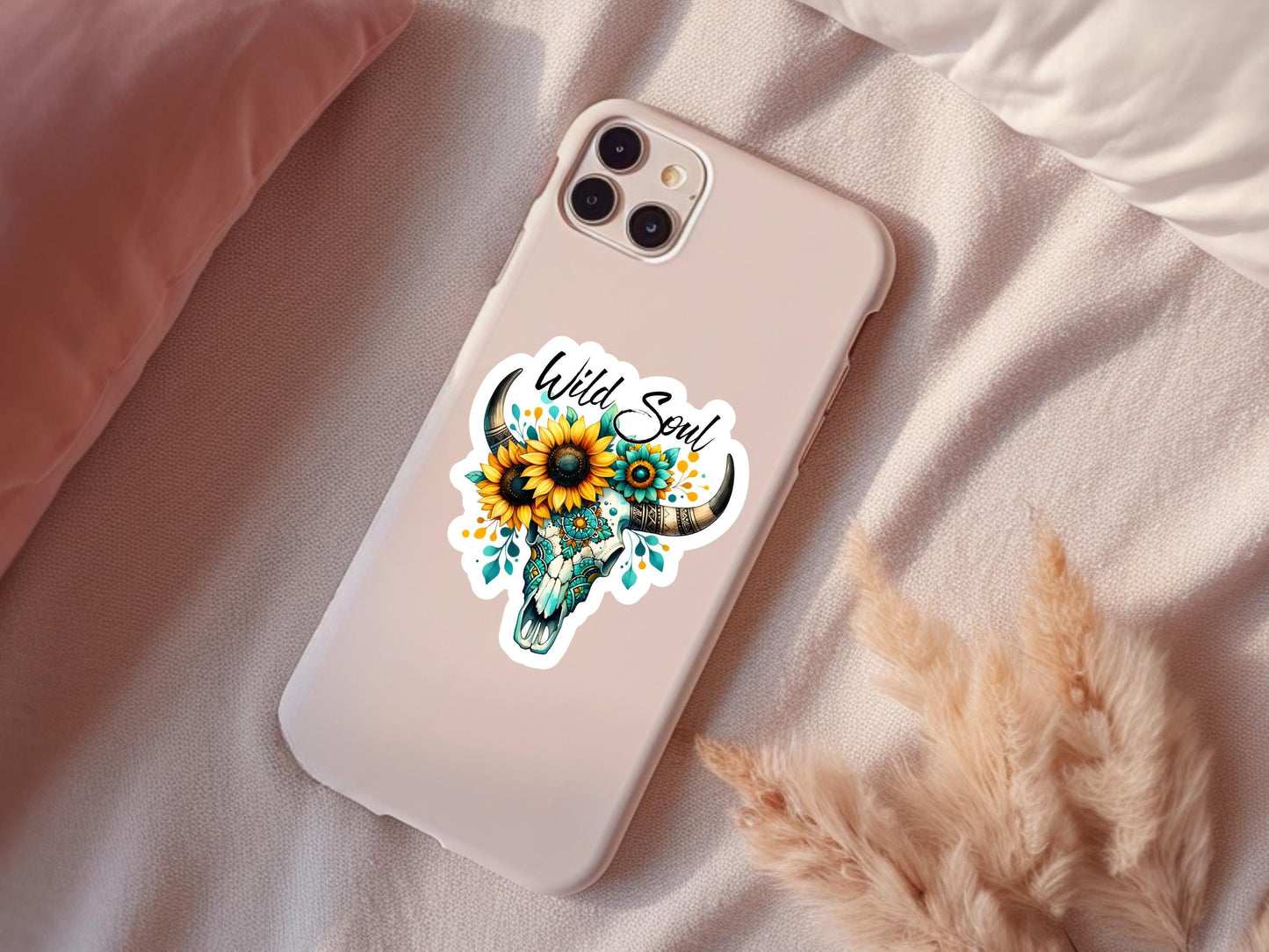 Wild Soul Bull Skull With Sunflowers Sticker