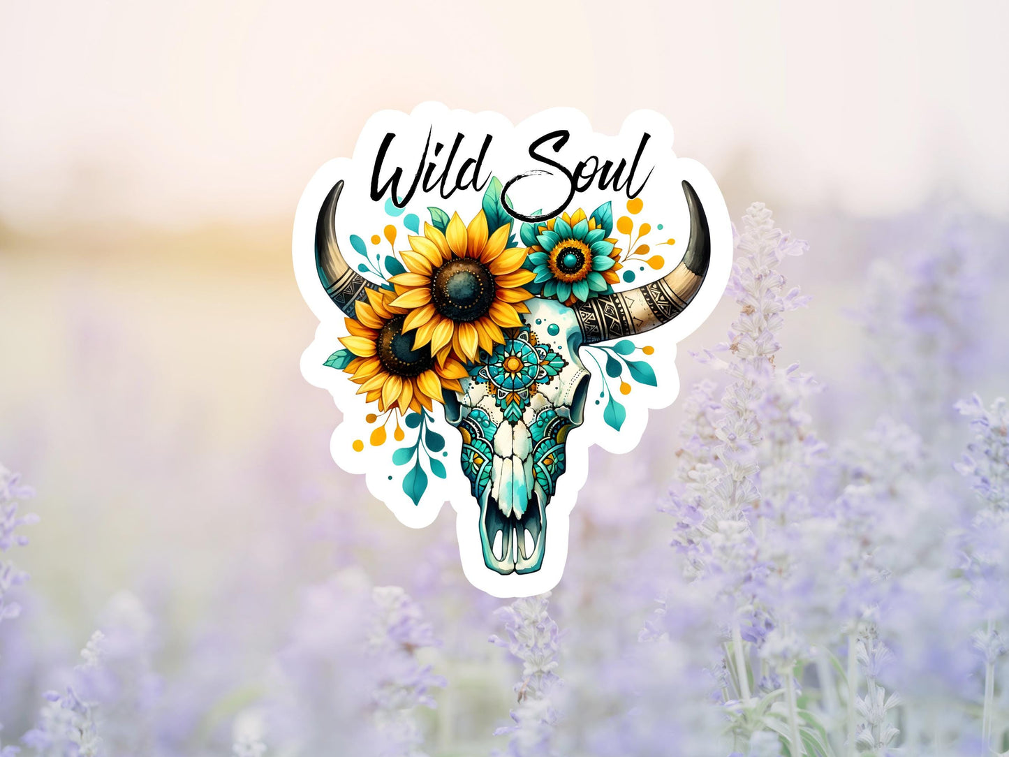Wild Soul Bull Skull With Sunflowers Sticker
