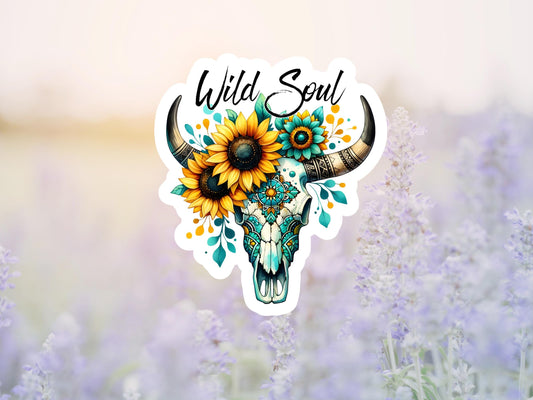 Wild Soul Bull Skull With Sunflowers Sticker