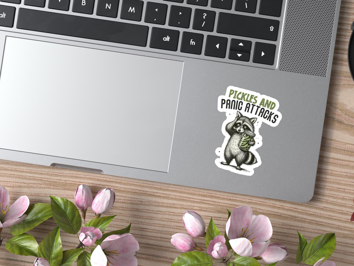 Pickles & Panic Attacks Raccoon Sticker, Funny Raccoon