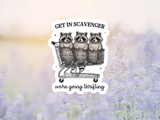 Get In Scavenger We're Going Thrifting Raccoon Sticker