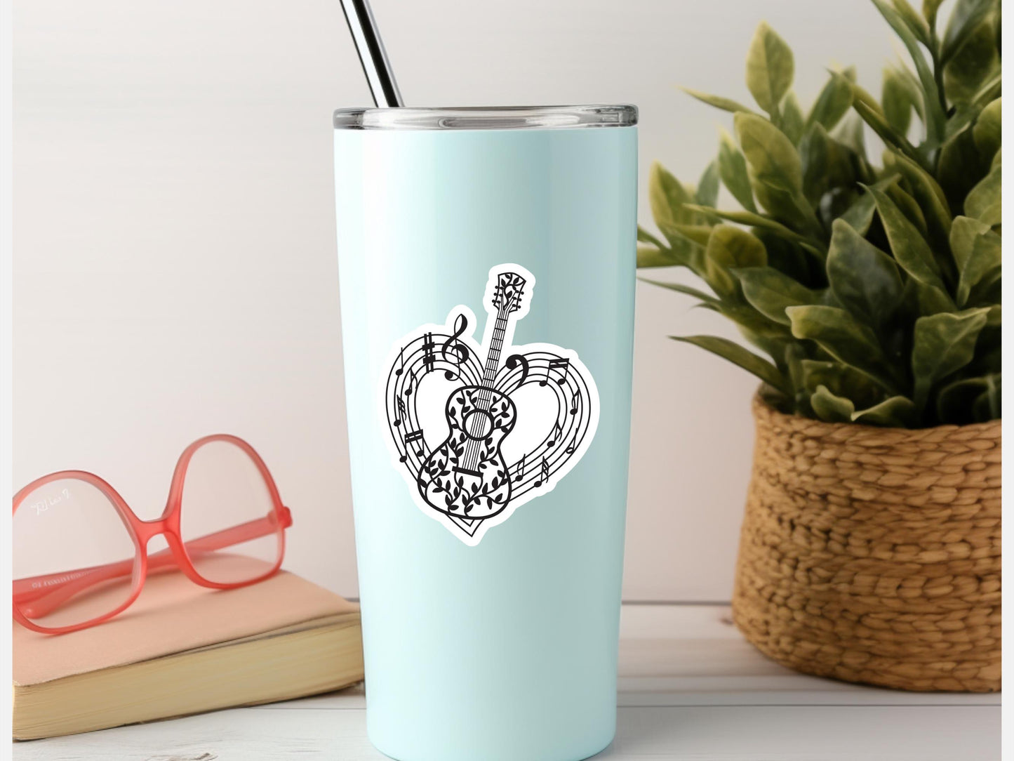 Guitar Heart and Music Notes Sticker