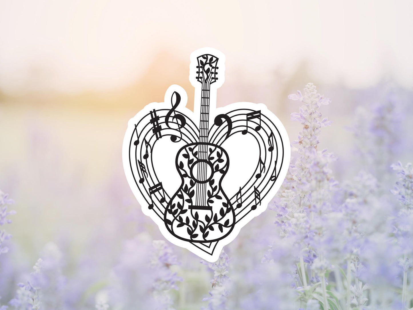Guitar Heart and Music Notes Sticker