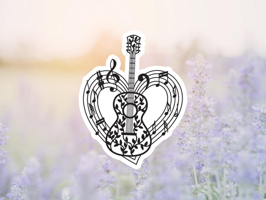 Guitar Heart and Music Notes Sticker