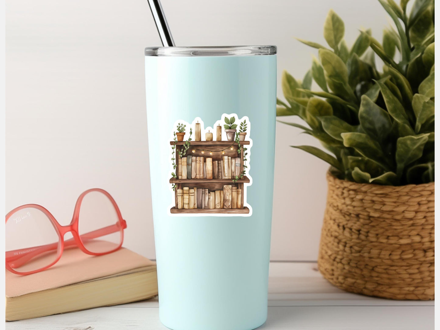 Vintage Bookcase With Greenery Sticker