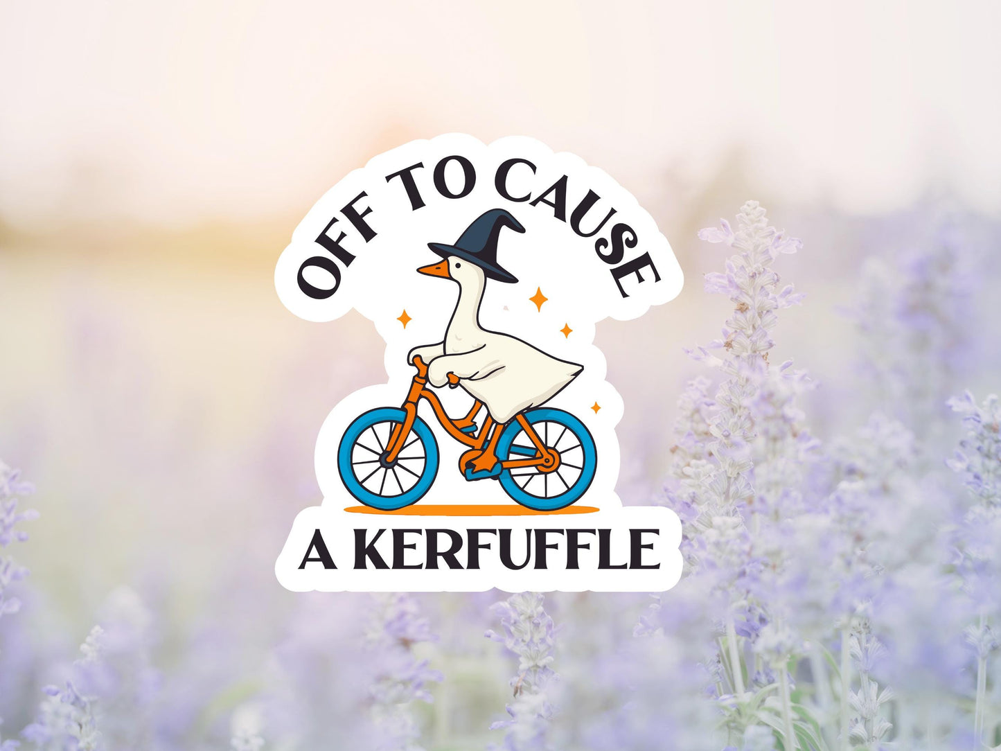 Off To Cause A Kerfuffle Duck on Bike Sticker