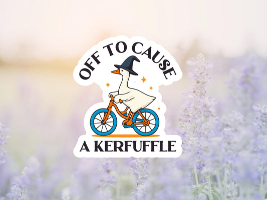 Off To Cause A Kerfuffle Duck on Bike Sticker