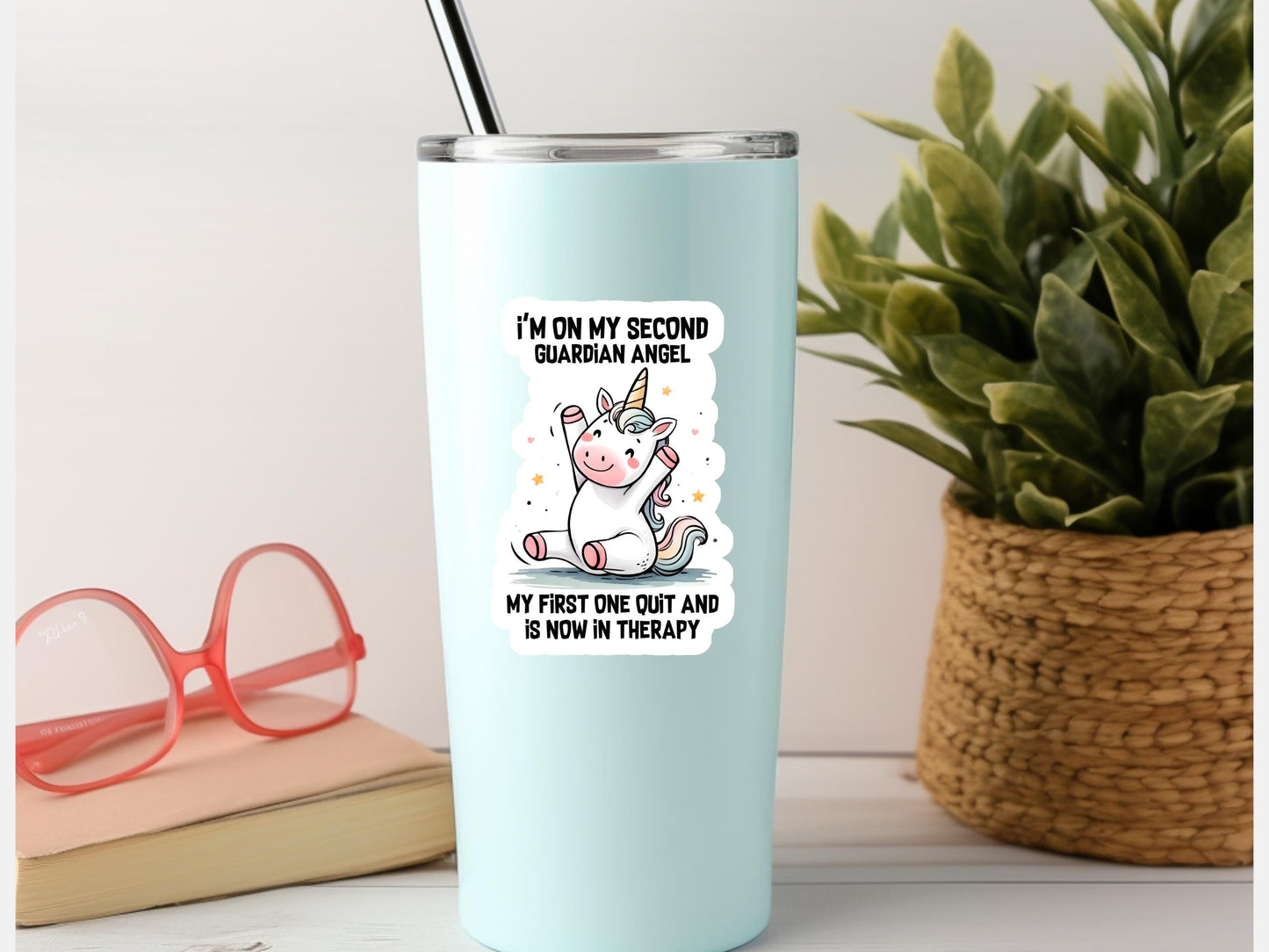 I'm On My Second Guardian Angel Unicorn Sticker