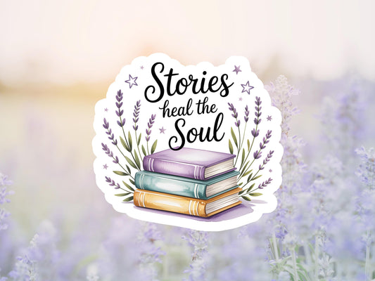 Stories Heal The Soul Lavender Flowers & Books Sticker