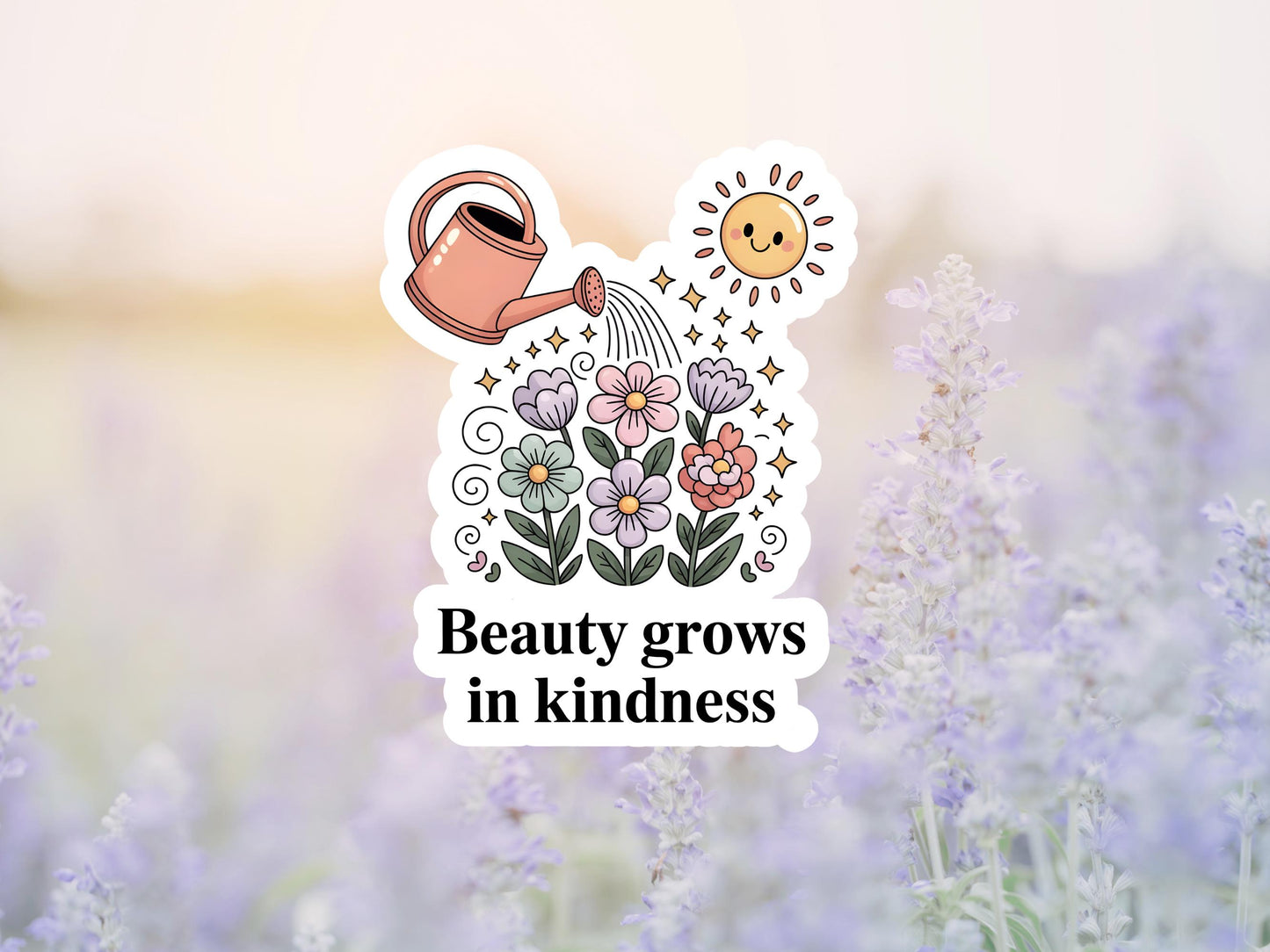 Beauty Grows In Kindness Flower and Watering Can Sticker