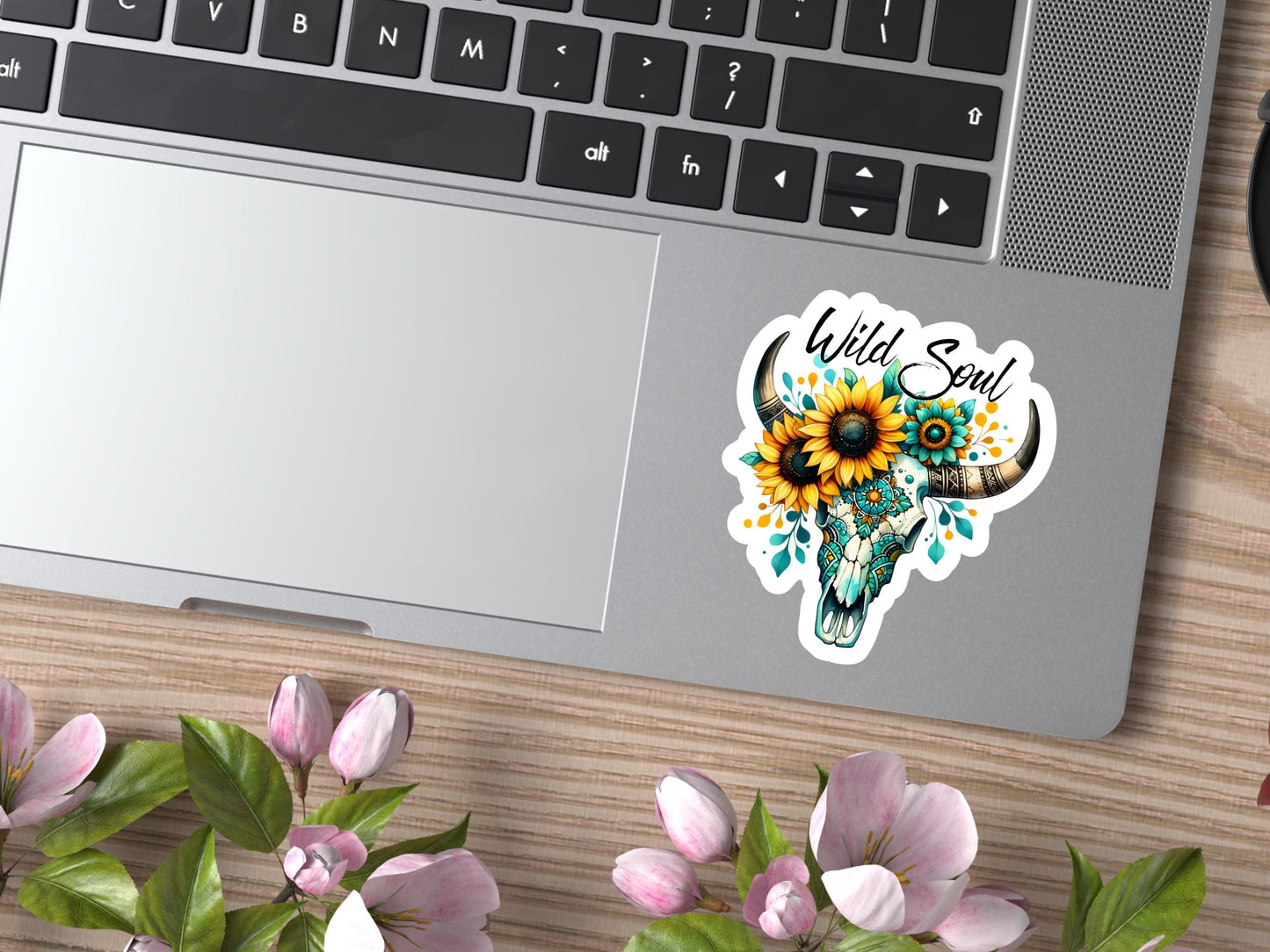 Wild Soul Bull Skull With Sunflowers Sticker