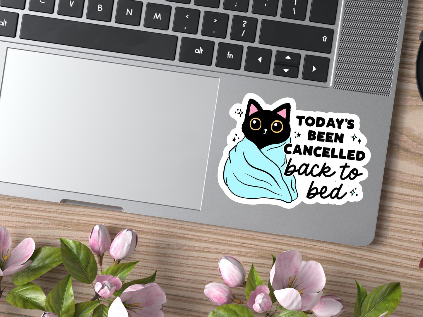 Today's Been Cancelled Back To Bed Black Cat Sticker