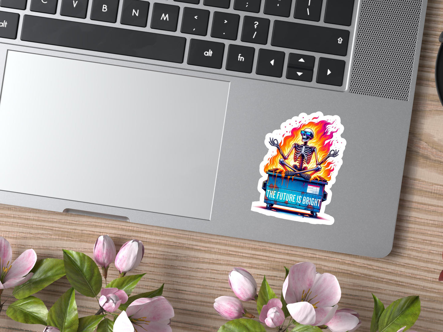 The Future Is Bright Skeleton Dumpster Fire Sticker