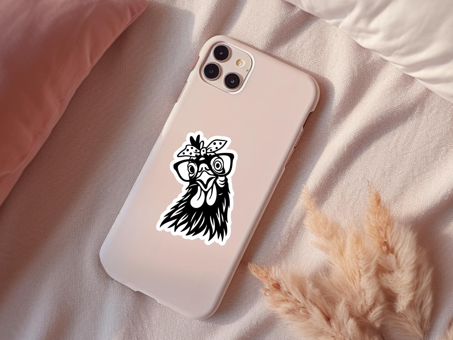 Black Outline Rooster With Glasses Sticker