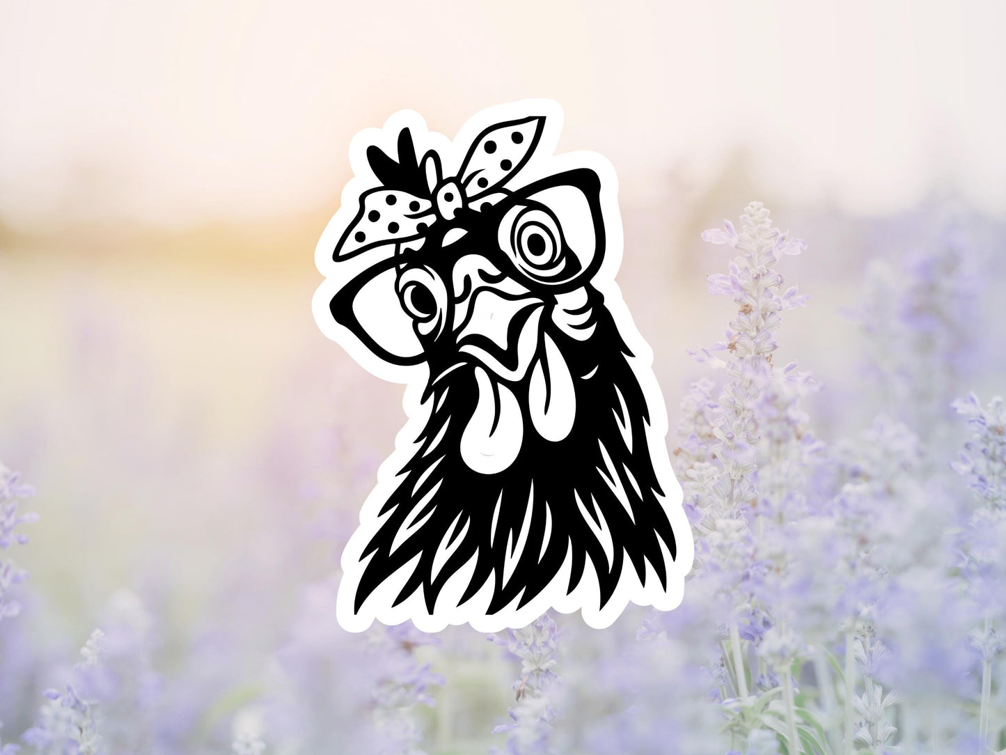 Black Outline Rooster With Glasses Sticker