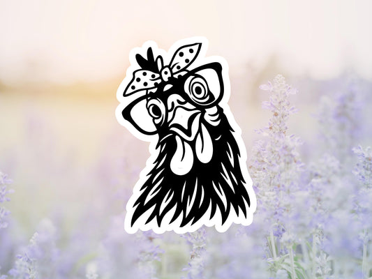 Black Outline Rooster With Glasses Sticker