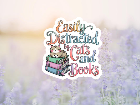 Easily Distracted By Cats and Books Sticker