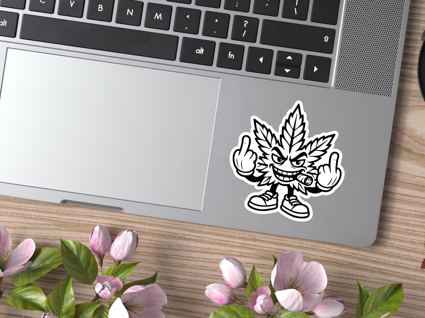 Funny Weed Leaf Flipping The Bird Outline Sticker