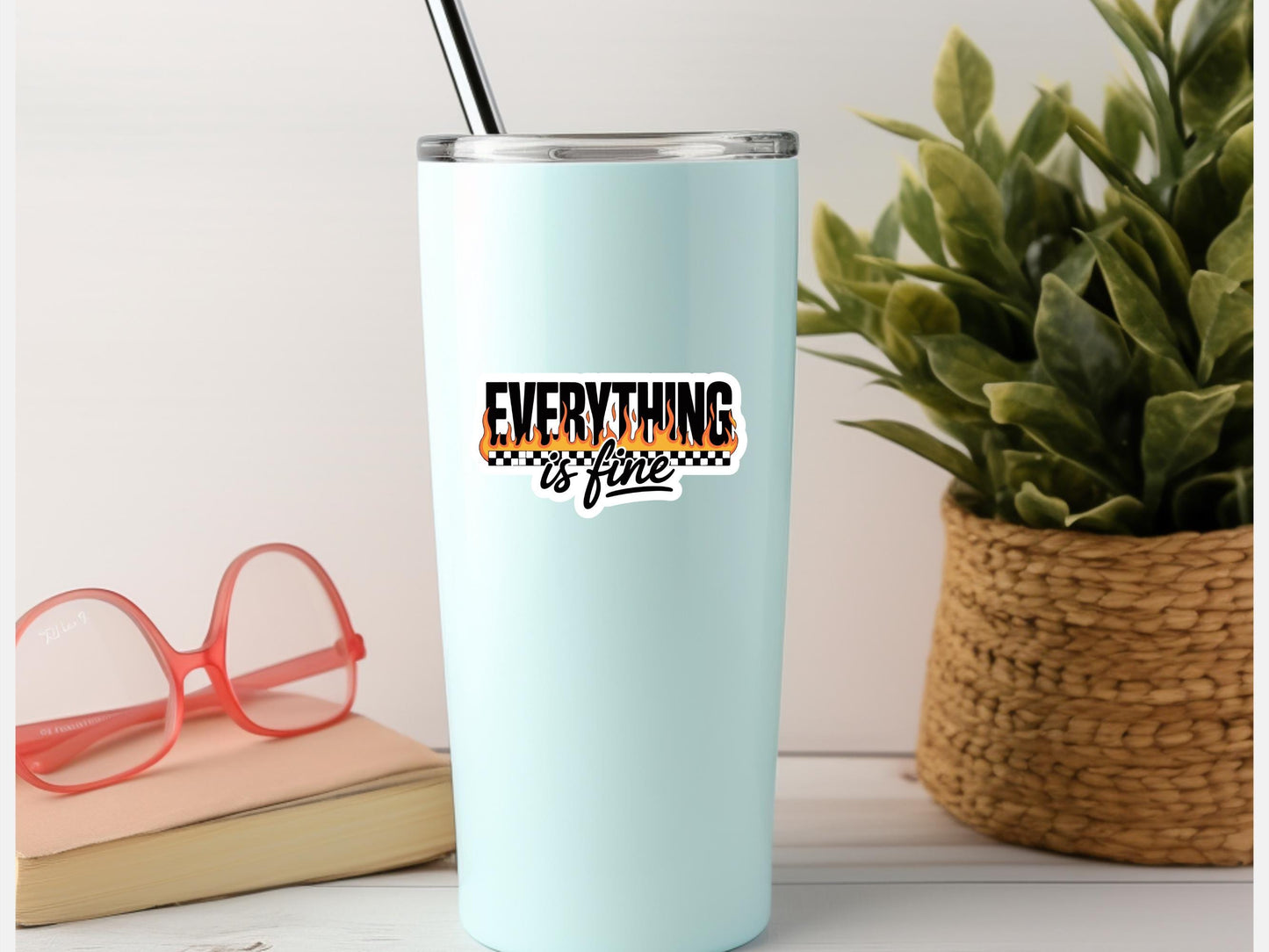 Everything Is Fine Checker and Flame Sticker