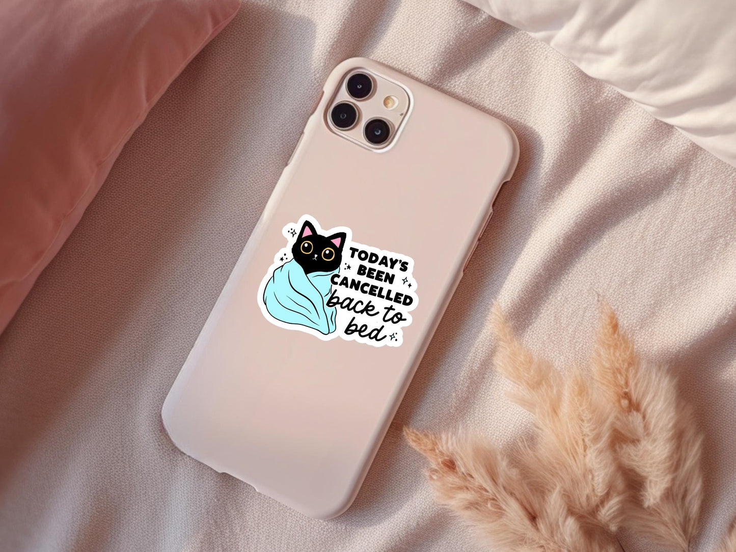 Today's Been Cancelled Back To Bed Black Cat Sticker