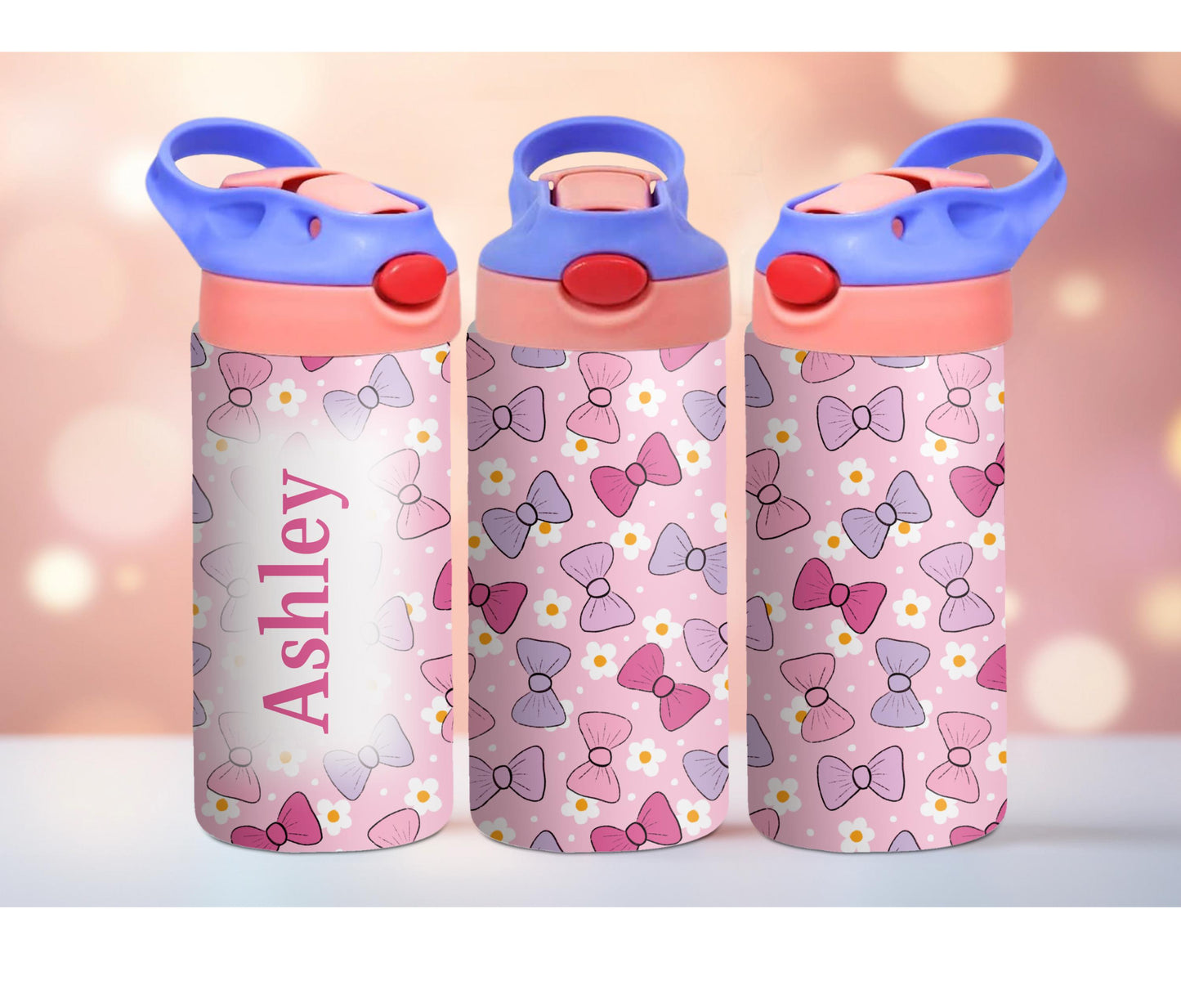 Pink & Purple Bow Kids Personalized 12oz Tumbler