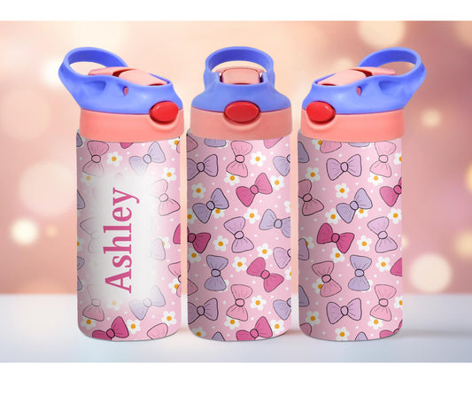 Pink & Purple Bow Kids Personalized 12oz Tumbler