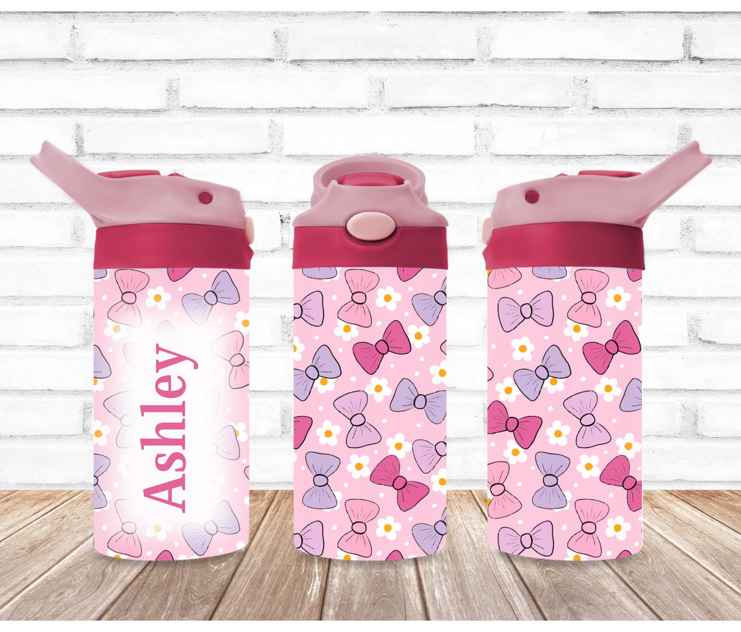 Pink & Purple Bow Kids Personalized 12oz Tumbler