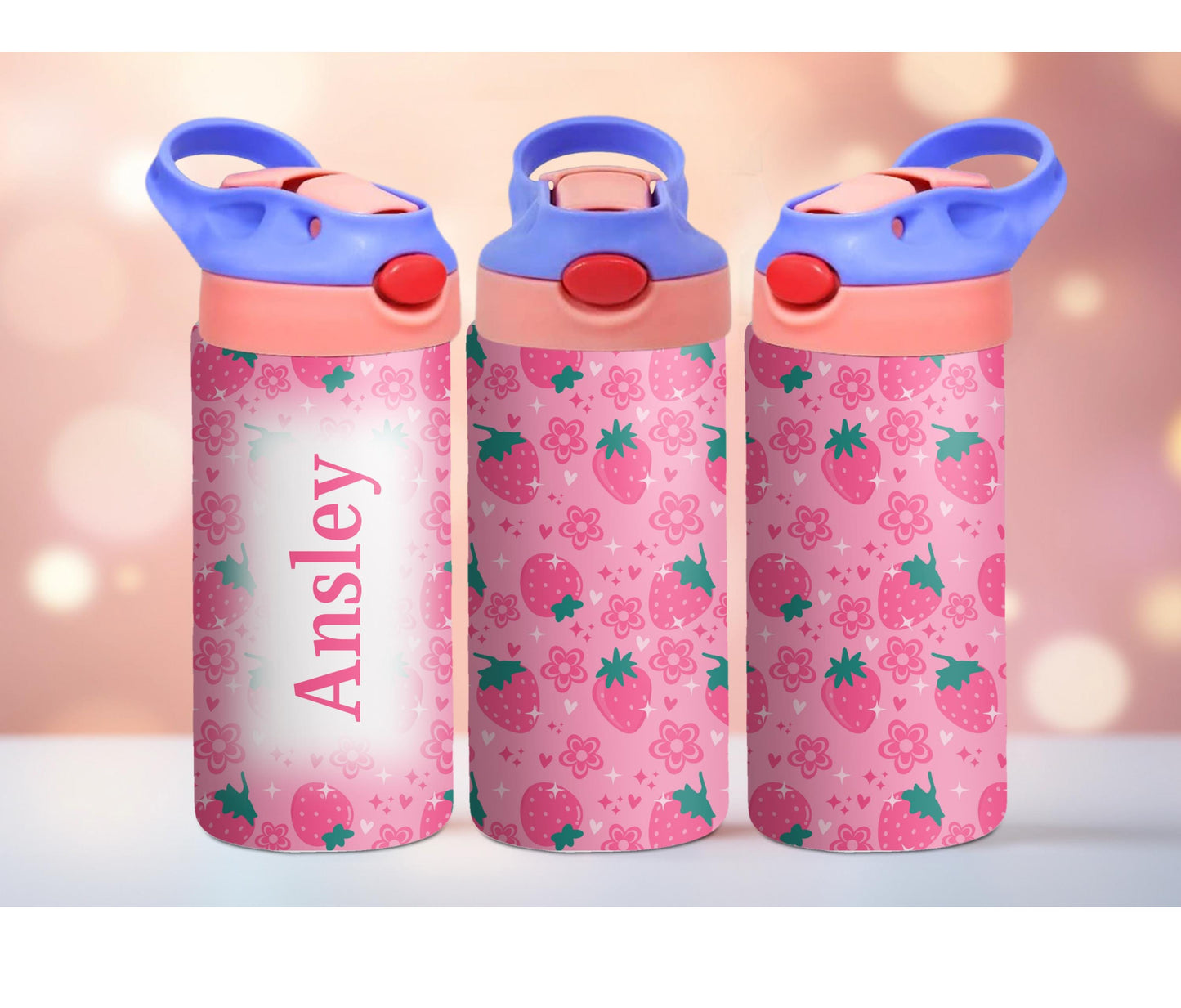 Pink Strawberries Kids Personalized 12oz Tumbler