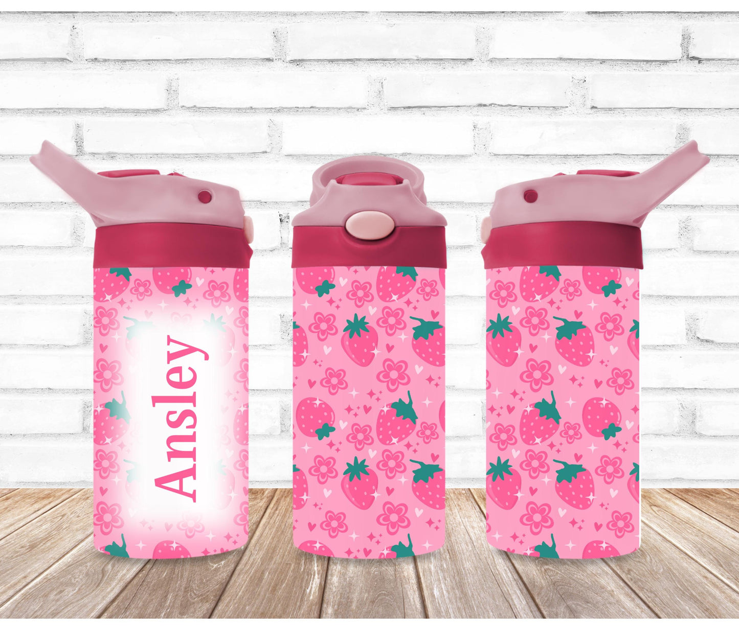 Pink Strawberries Kids Personalized 12oz Tumbler