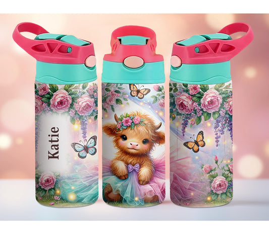 Highland Cow with Tutu Kids Personalized 12oz Tumbler