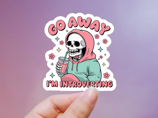 Go Away I'm Introverting Skeleton Sticker