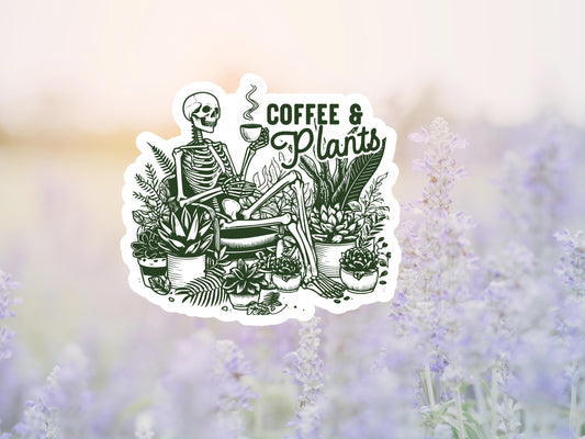 Coffee & Plants Skeleton Sticker